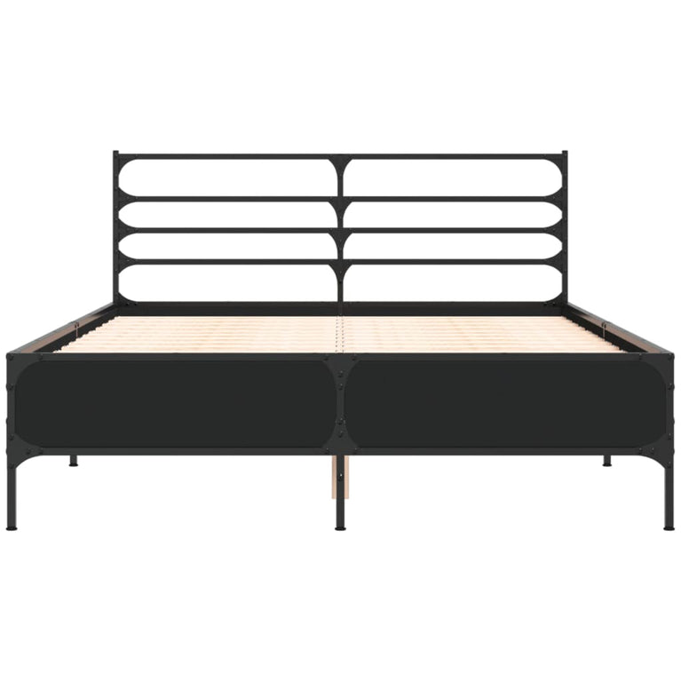 Bedframe bewerkt hout metaal zwart 120x190 cm