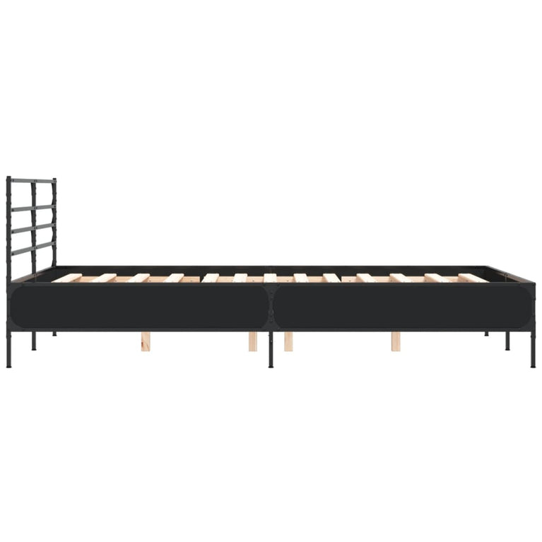 Bedframe bewerkt hout metaal zwart 120x190 cm