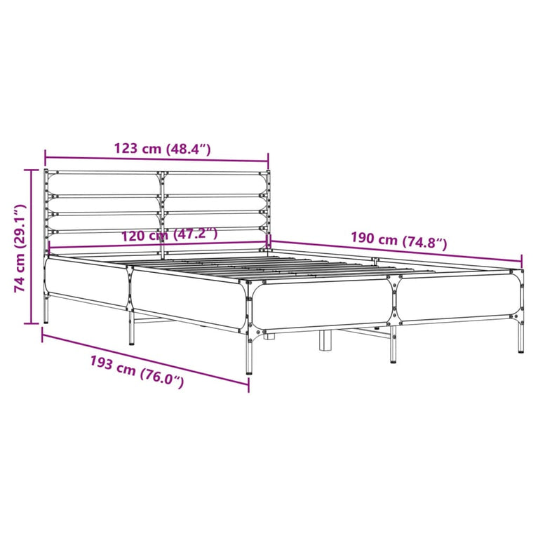 Bedframe bewerkt hout metaal sonoma eikenkleurig 120x190 cm