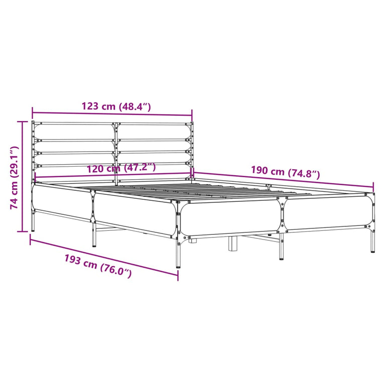 Bedframe bewerkt hout metaal grijs sonoma eiken 120x190 cm