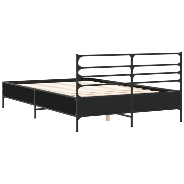Bedframe bewerkt hout metaal zwart 135x190 cm