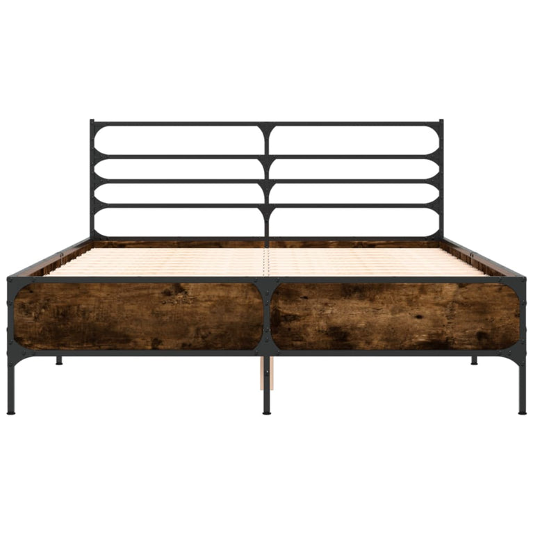 Bedframe bewerkt hout metaal gerookt eikenkleurig 135x190 cm