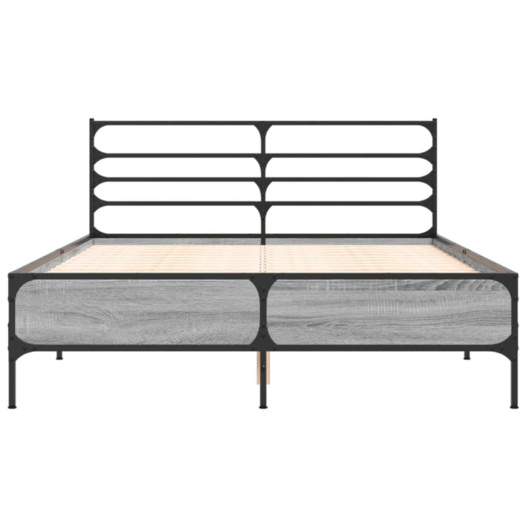 Bedframe bewerkt hout metaal grijs sonoma eiken 135x190 cm