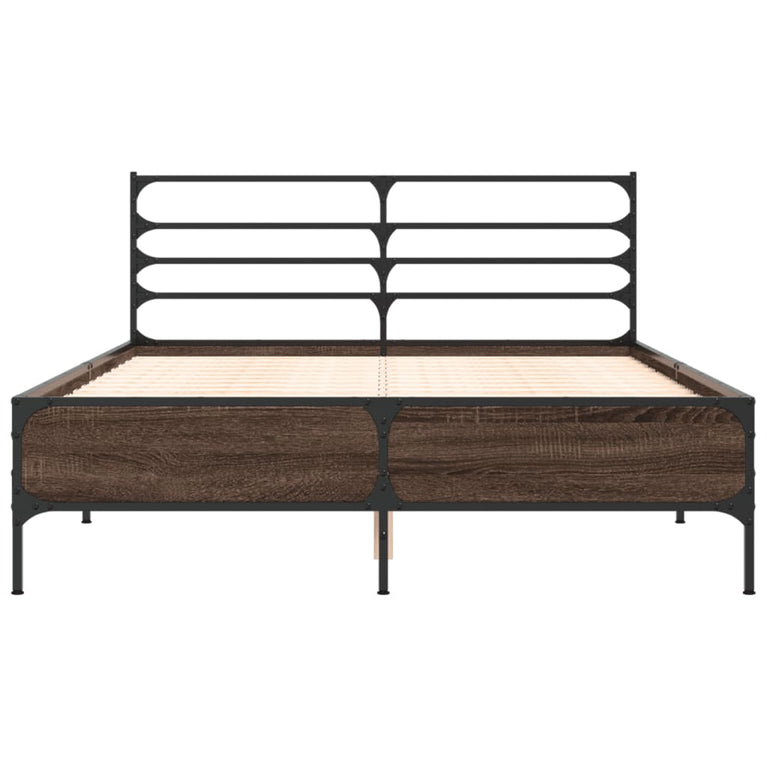 Bedframe bewerkt hout metaal bruin eikenkleur 135x190 cm