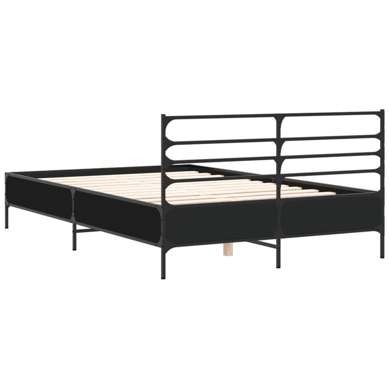 Bedframe LED bewerkt hout metaal zwart 140x190 cm