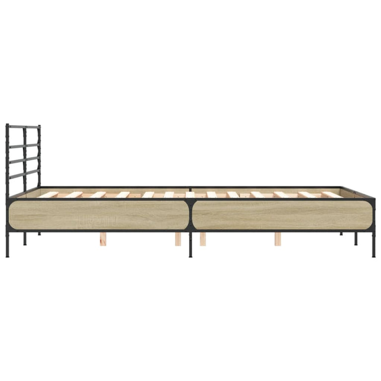 Bedframe bewerkt hout metaal sonoma eikenkleurig 90x190 cm