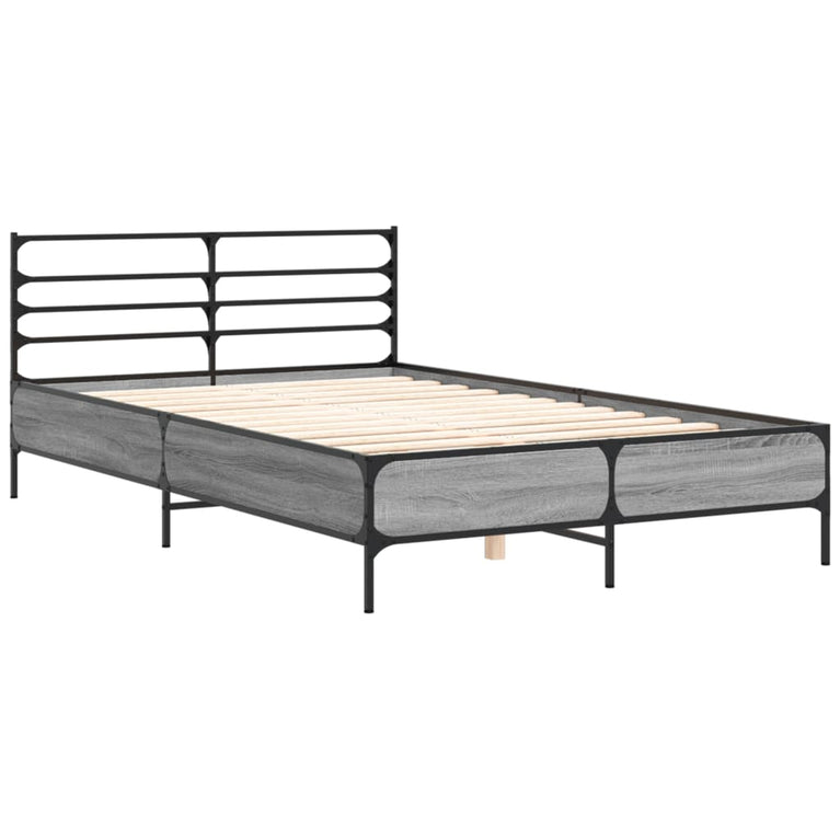 Bedframe bewerkt hout metaal grijs sonoma eiken 140x190 cm
