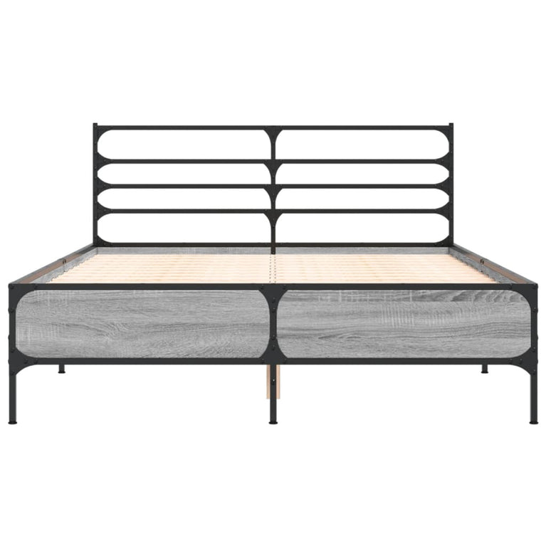 Bedframe bewerkt hout metaal grijs sonoma eiken 140x190 cm