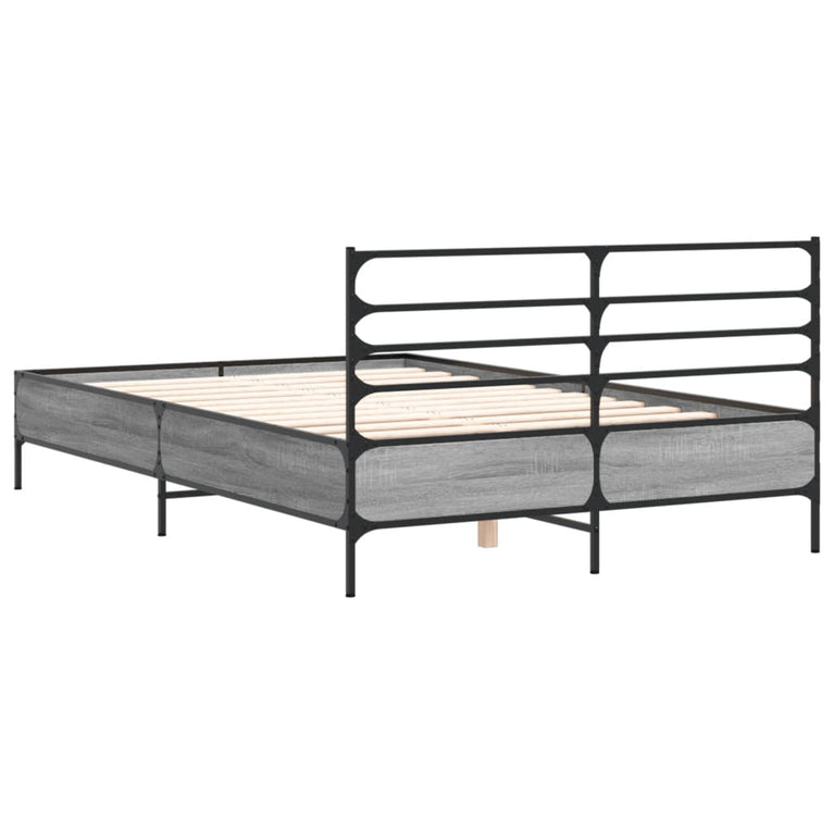 Bedframe bewerkt hout metaal grijs sonoma eiken 140x190 cm