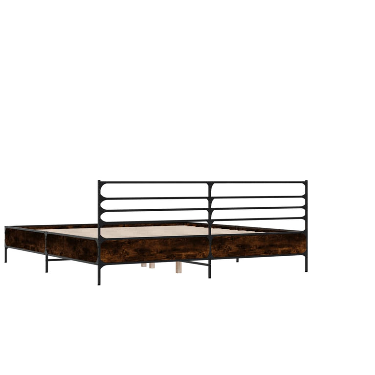 Bedframe bewerkt hout metaal bruin eikenkleur 140x190 cm