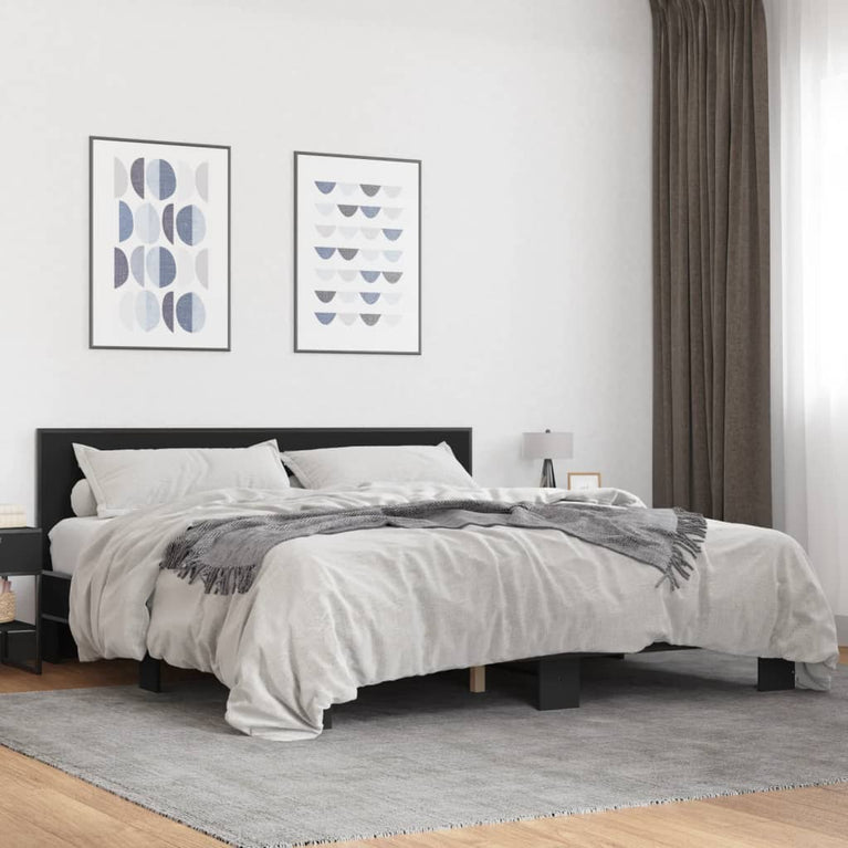 Bedframe bewerkt hout metaal zwart 200x200 cm