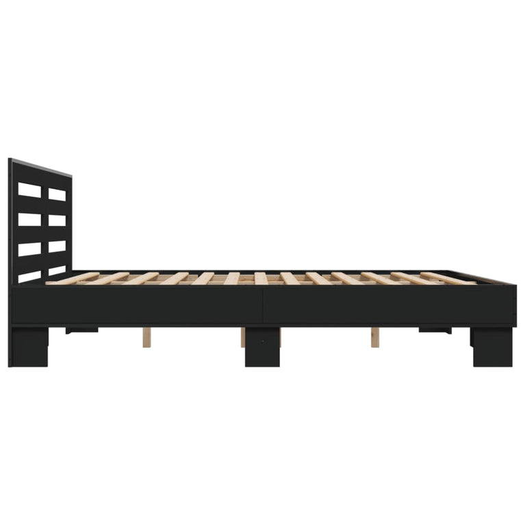 Bedframe bewerkt hout metaal zwart 200x200 cm