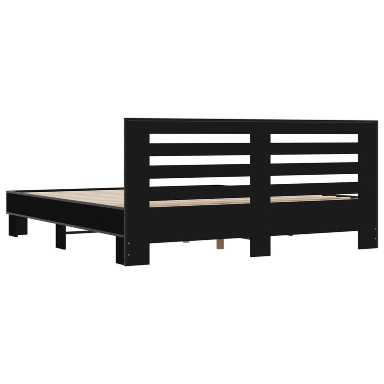Bedframe bewerkt hout metaal zwart 200x200 cm