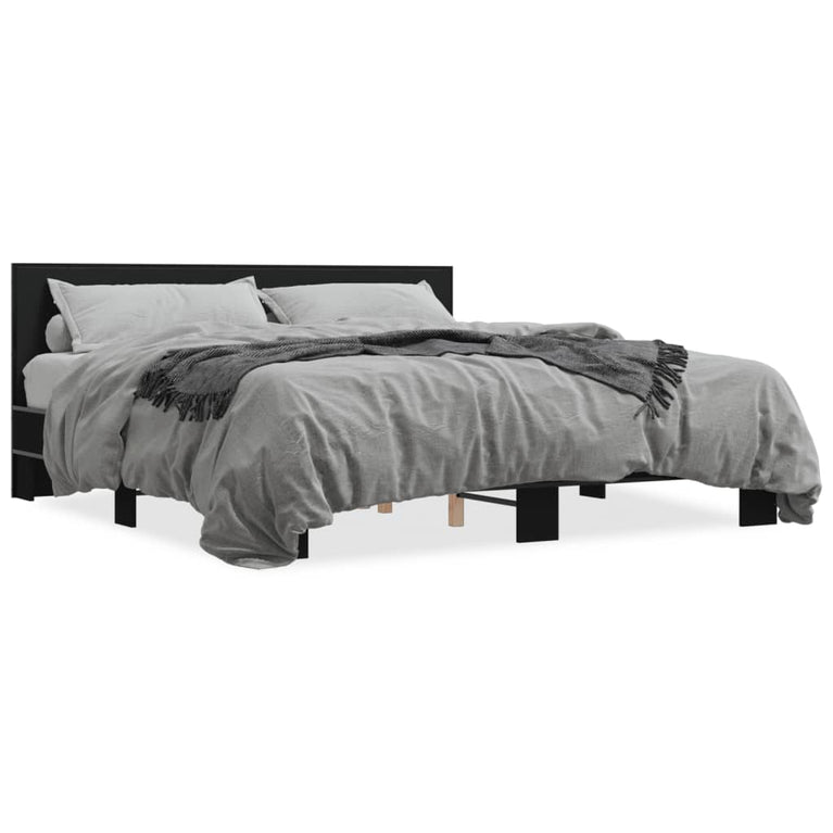 Bedframe bewerkt hout metaal zwart 200x200 cm