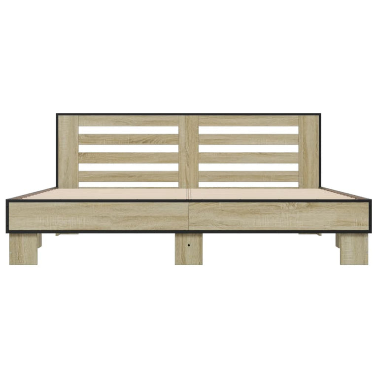Bedframe bewerkt hout metaal sonoma eikenkleurig 200x200 cm
