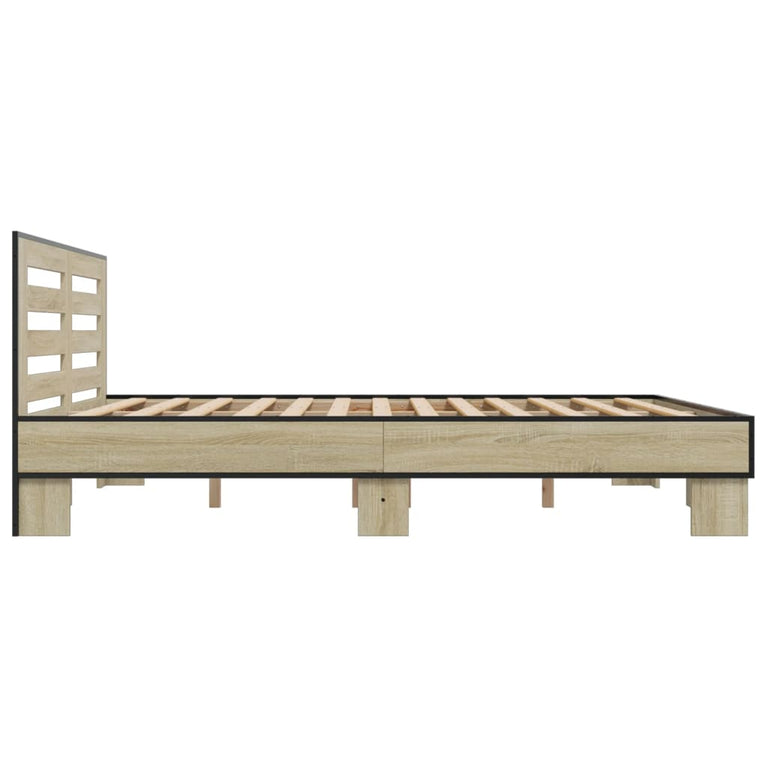 Bedframe bewerkt hout metaal sonoma eikenkleurig 200x200 cm