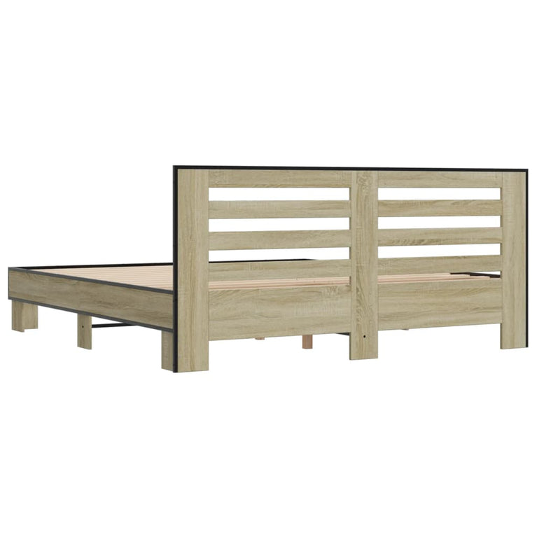 Bedframe bewerkt hout metaal sonoma eikenkleurig 200x200 cm