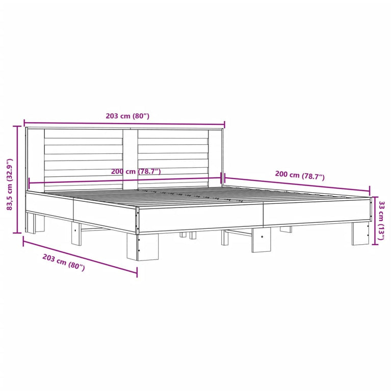 Bedframe bewerkt hout metaal sonoma eikenkleurig 200x200 cm