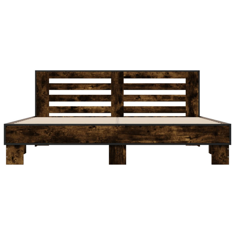 Bedframe bewerkt hout metaal gerookt eikenkleurig 200x200 cm