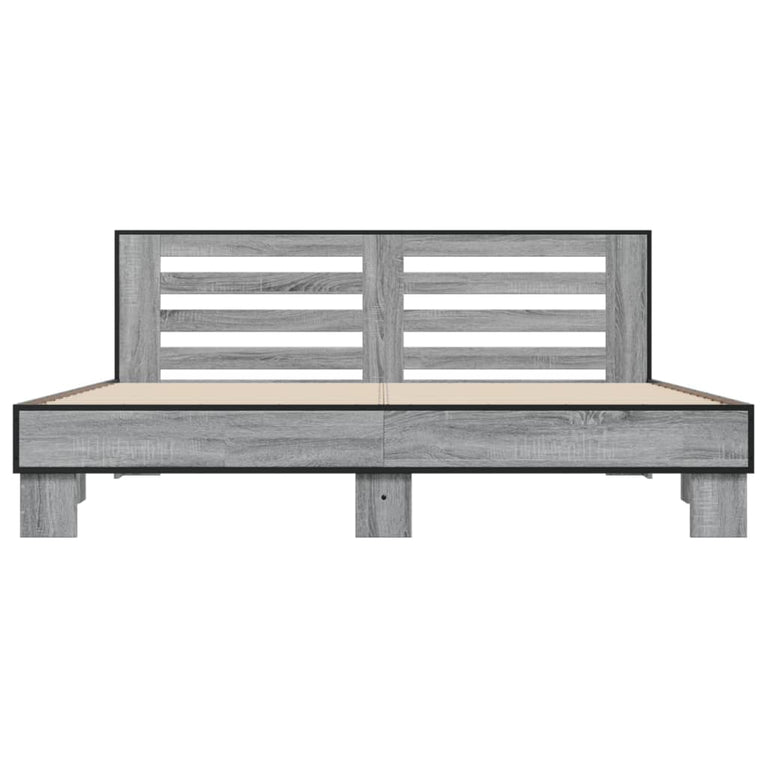 Bedframe bewerkt hout metaal grijs sonoma eiken 200x200 cm