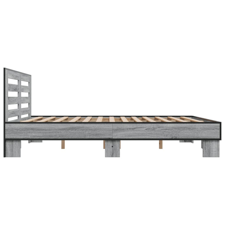Bedframe bewerkt hout metaal grijs sonoma eiken 200x200 cm
