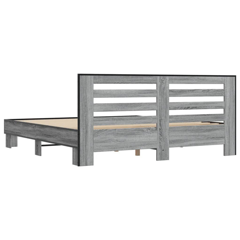 Bedframe bewerkt hout metaal grijs sonoma eiken 200x200 cm