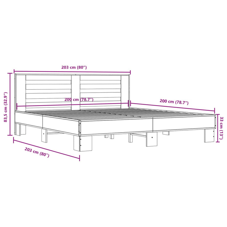 Bedframe bewerkt hout metaal grijs sonoma eiken 200x200 cm