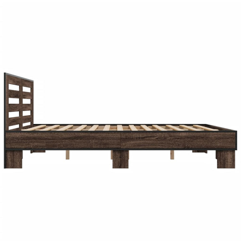 Bedframe bewerkt hout metaal bruin eikenkleur 200x200 cm