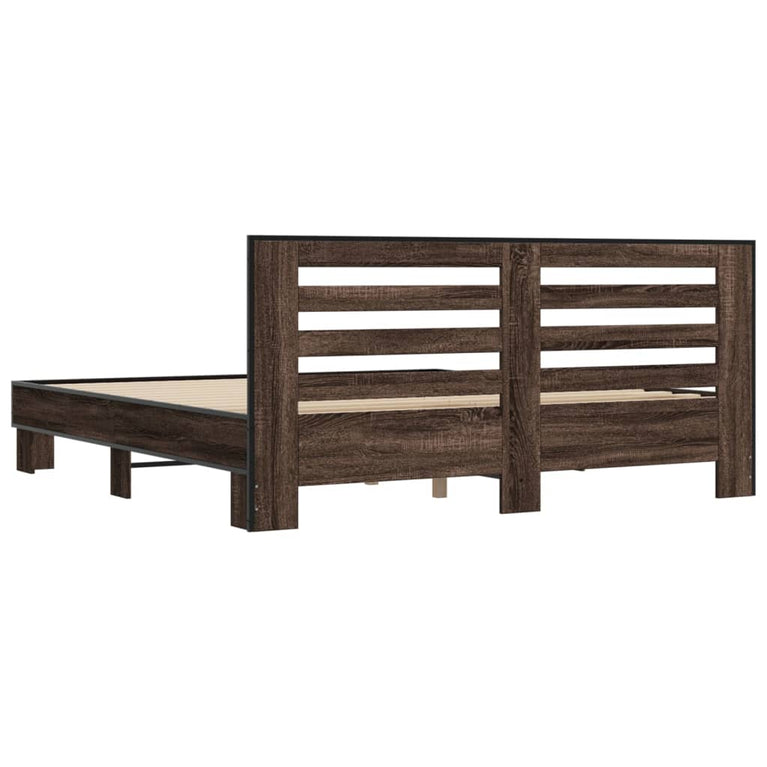 Bedframe bewerkt hout metaal bruin eikenkleur 200x200 cm