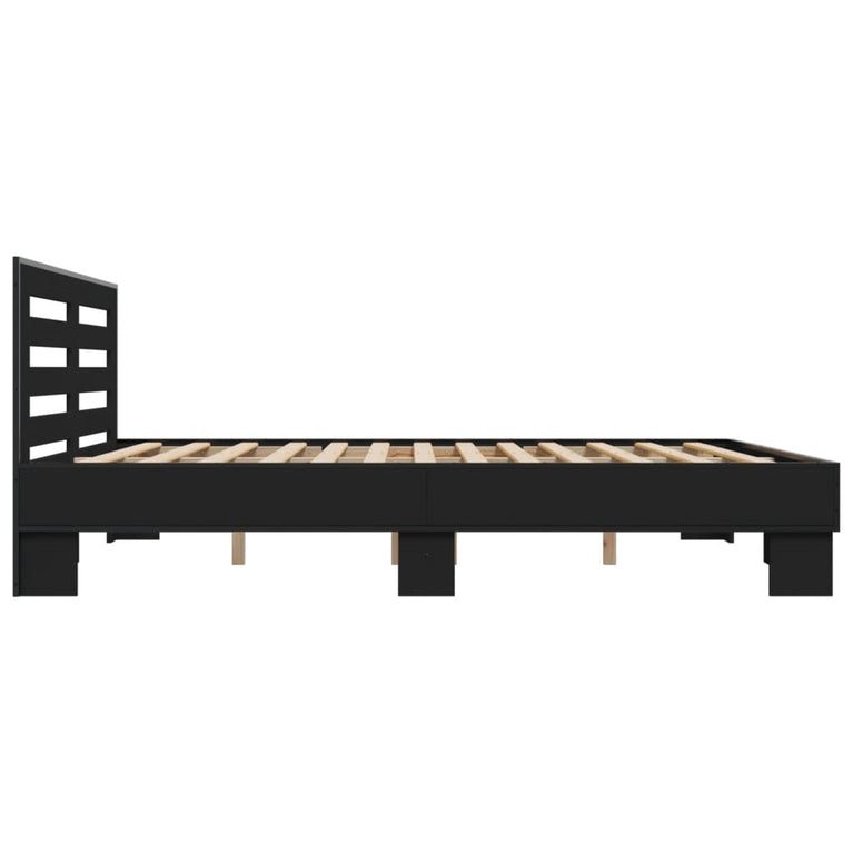 Bedframe bewerkt hout metaal zwart 180x200 cm