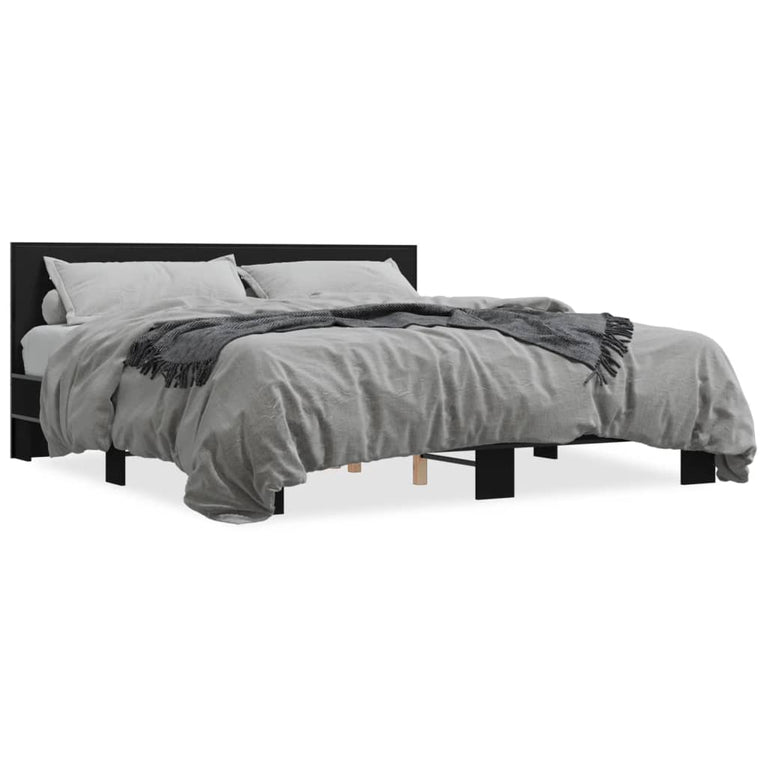 Bedframe bewerkt hout metaal zwart 180x200 cm