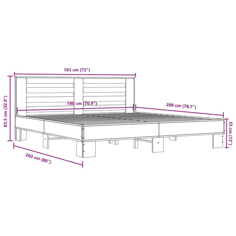 Bedframe bewerkt hout metaal sonoma eikenkleurig 180x200 cm