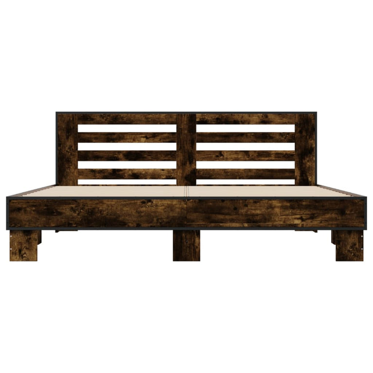 Bedframe bewerkt hout metaal gerookt eikenkleurig 180x200 cm