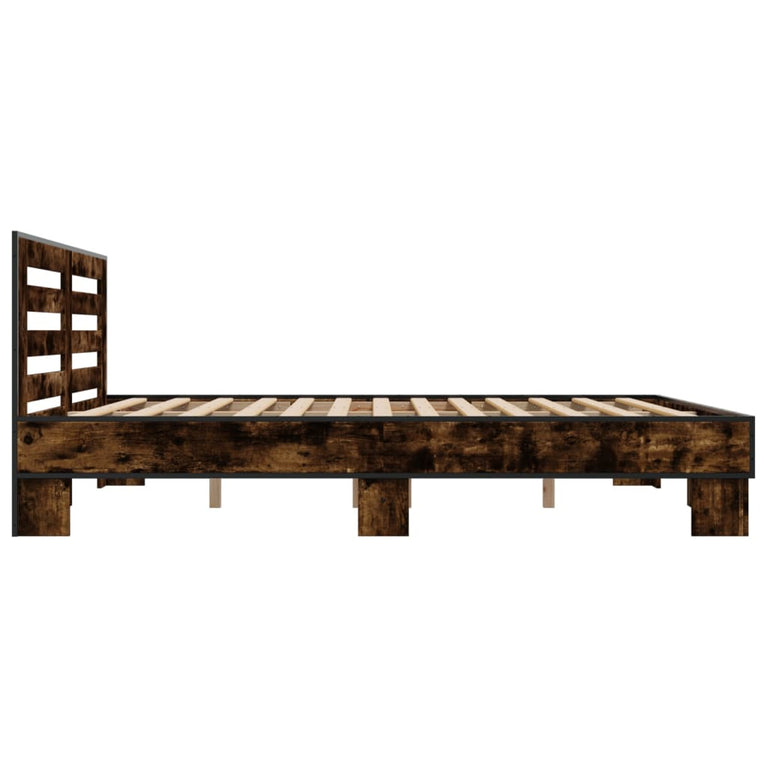 Bedframe bewerkt hout metaal gerookt eikenkleurig 180x200 cm