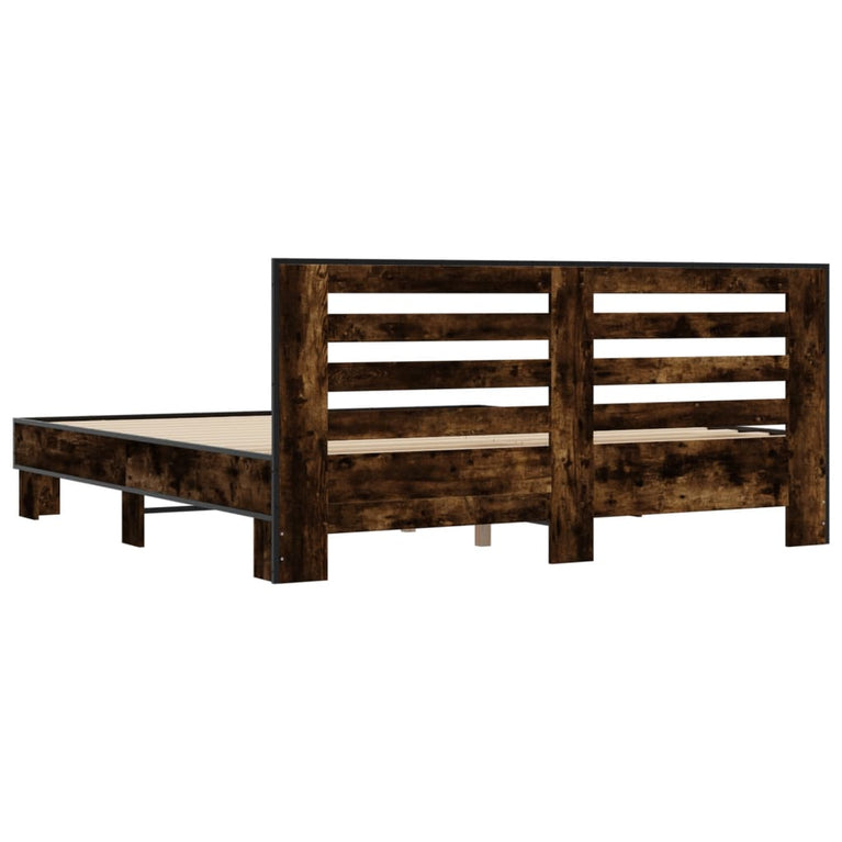Bedframe bewerkt hout metaal gerookt eikenkleurig 180x200 cm