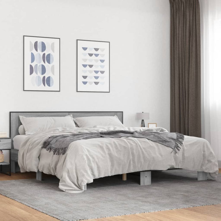 Bedframe bewerkt hout metaal grijs sonoma eiken 180x200 cm