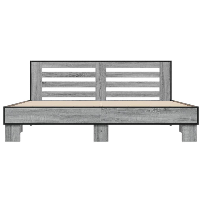 Bedframe bewerkt hout metaal grijs sonoma eiken 180x200 cm