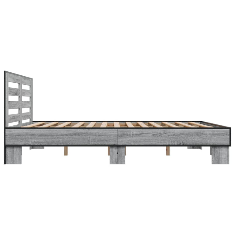 Bedframe bewerkt hout metaal grijs sonoma eiken 180x200 cm