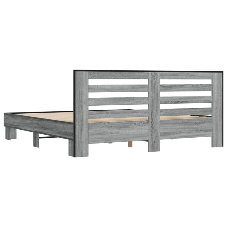 Bedframe bewerkt hout metaal grijs sonoma eiken 180x200 cm