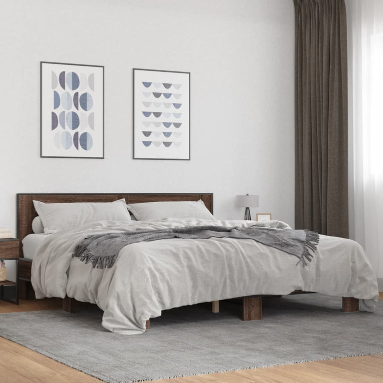 Bedframe bewerkt hout metaal bruin eikenkleur 180x200 cm