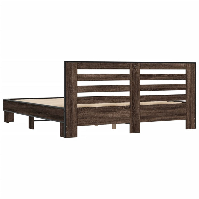 Bedframe bewerkt hout metaal bruin eikenkleur 180x200 cm