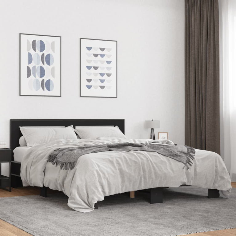 Bedframe bewerkt hout metaal zwart 160x200 cm