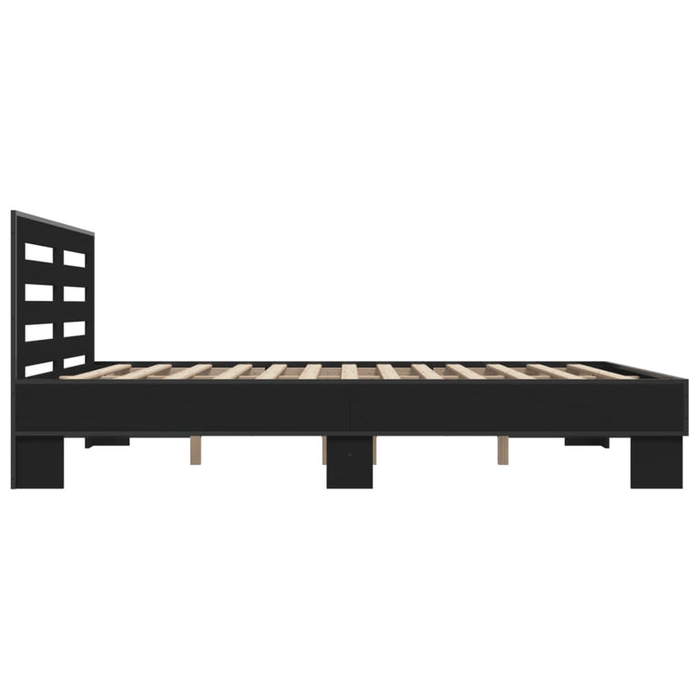 Bedframe bewerkt hout metaal zwart 160x200 cm