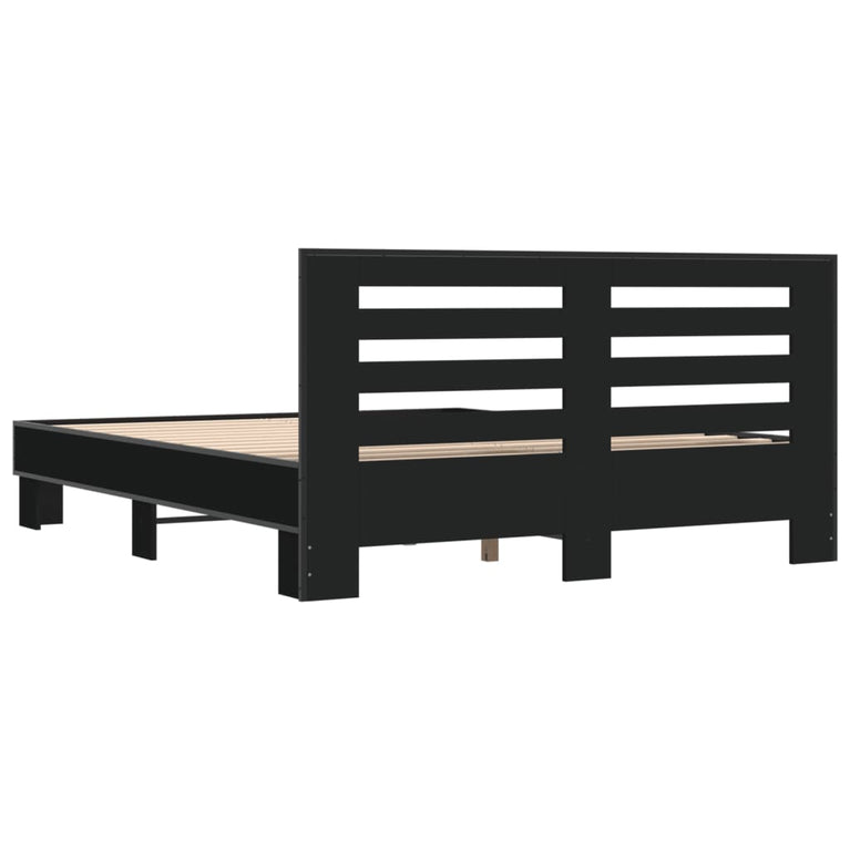 Bedframe bewerkt hout metaal zwart 160x200 cm