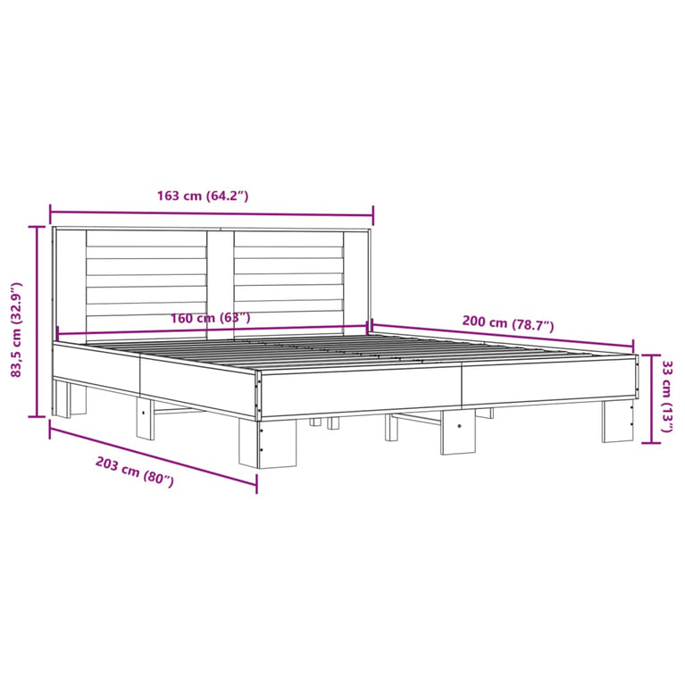 Bedframe bewerkt hout metaal zwart 160x200 cm