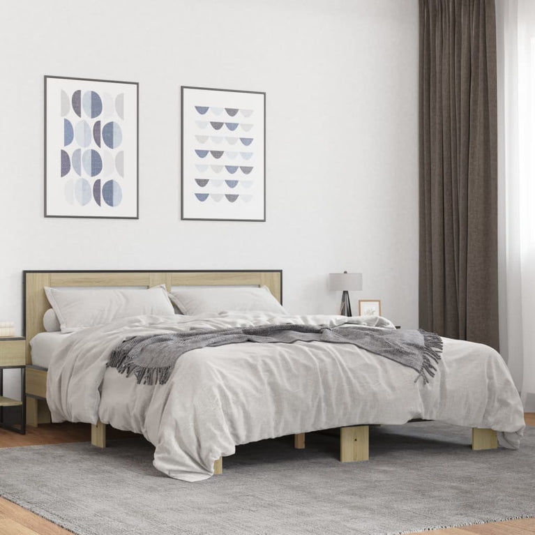 Bedframe bewerkt hout metaal sonoma eikenkleurig 160x200 cm