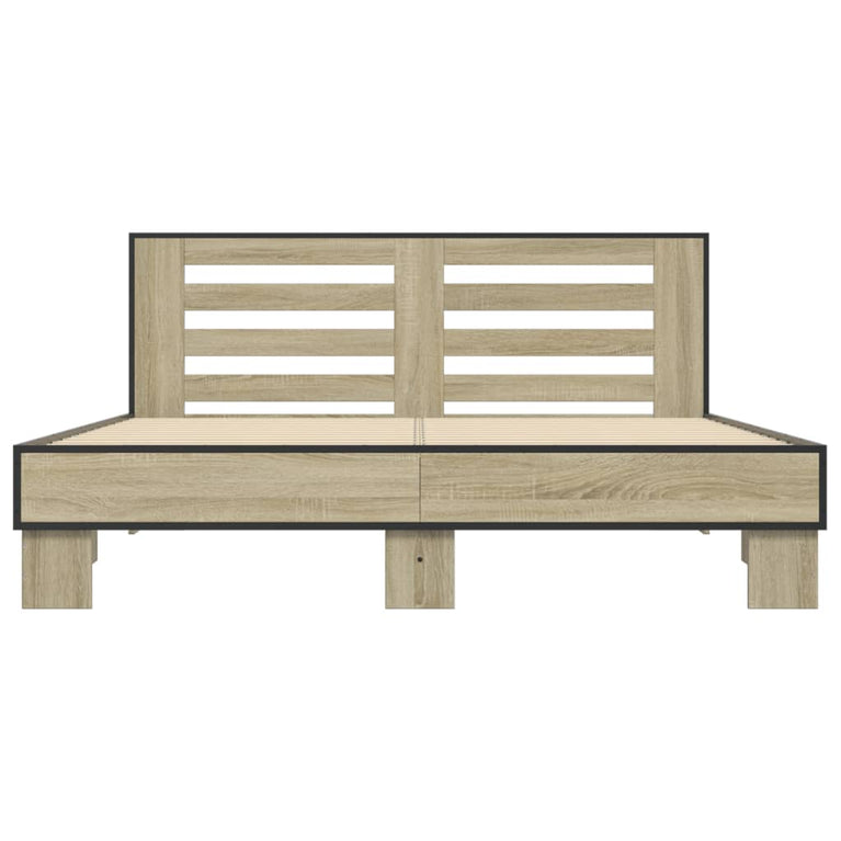 Bedframe bewerkt hout metaal sonoma eikenkleurig 160x200 cm