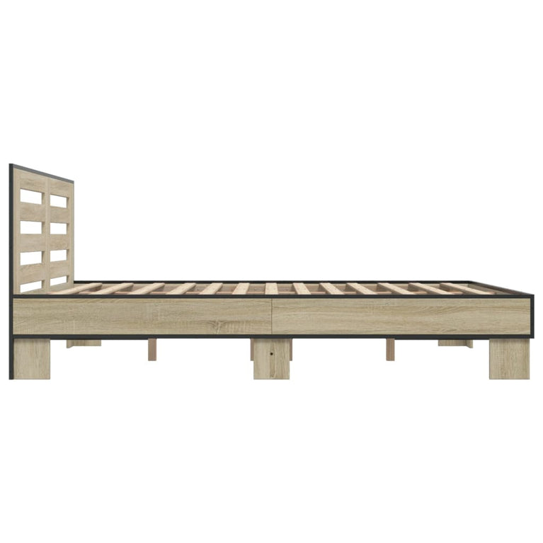 Bedframe bewerkt hout metaal sonoma eikenkleurig 160x200 cm