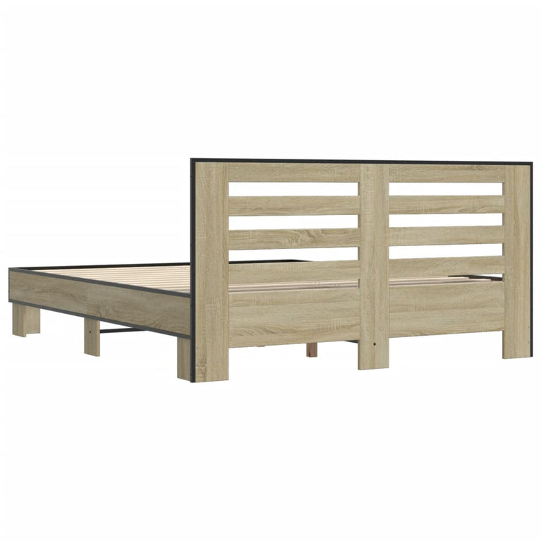 Bedframe bewerkt hout metaal sonoma eikenkleurig 160x200 cm