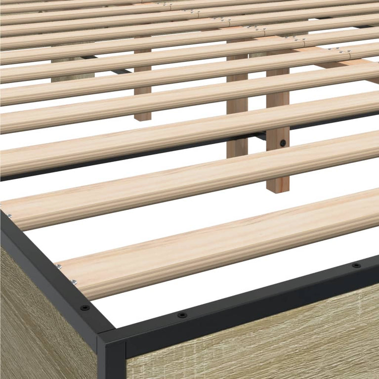 Bedframe bewerkt hout metaal sonoma eikenkleurig 160x200 cm